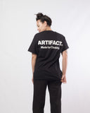 Artifact Made For Climbing Woman wearing black 100% cotton t-shirt (back)
